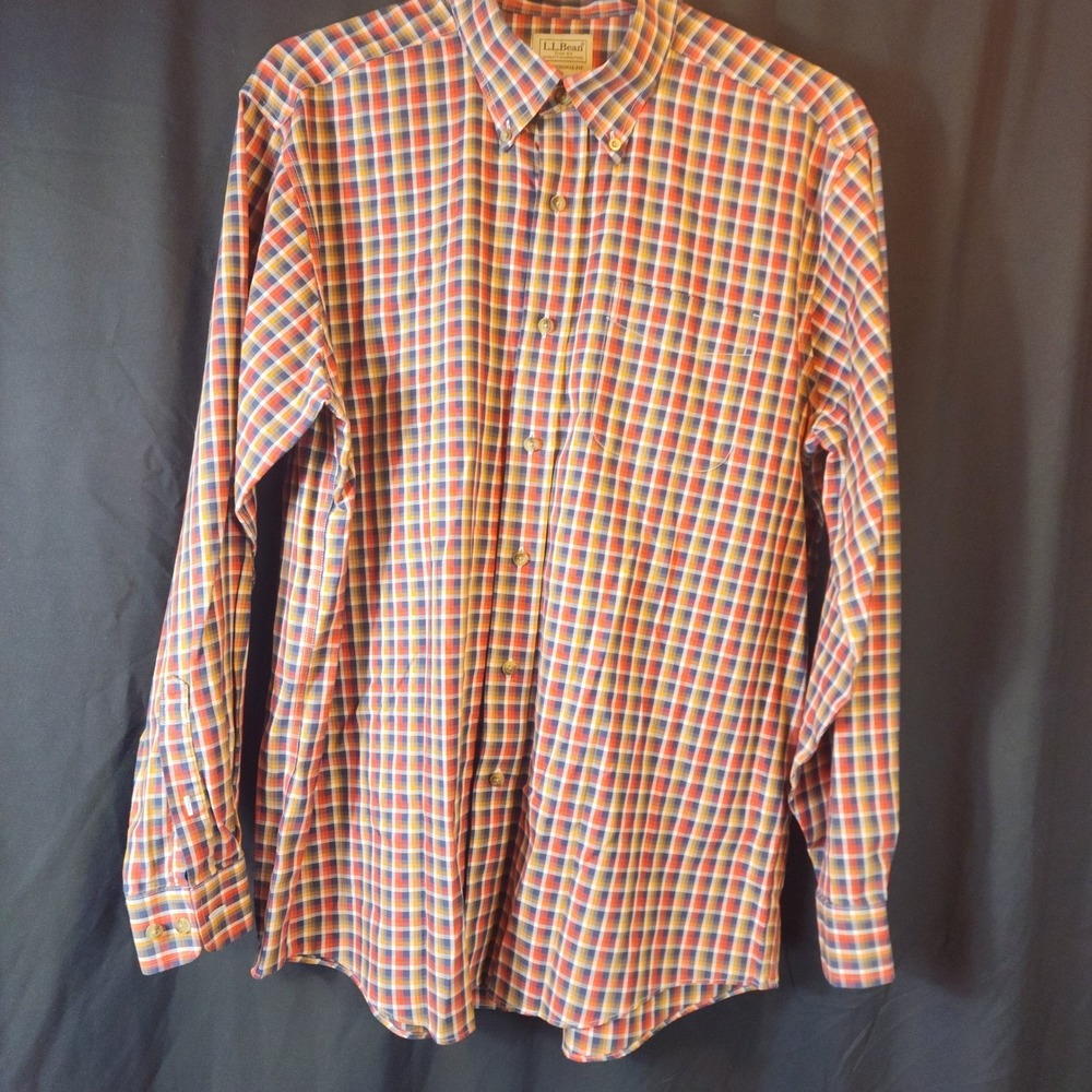 LL Bean Traditional Fit Plaid Long Sleeve Button Down Shirt Mens L Large Cotton